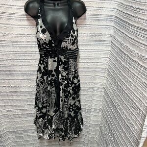 Sue Wong Black & White Abstract Halter Midi Dress NWT Size 6 Burnout Y2K Fairy